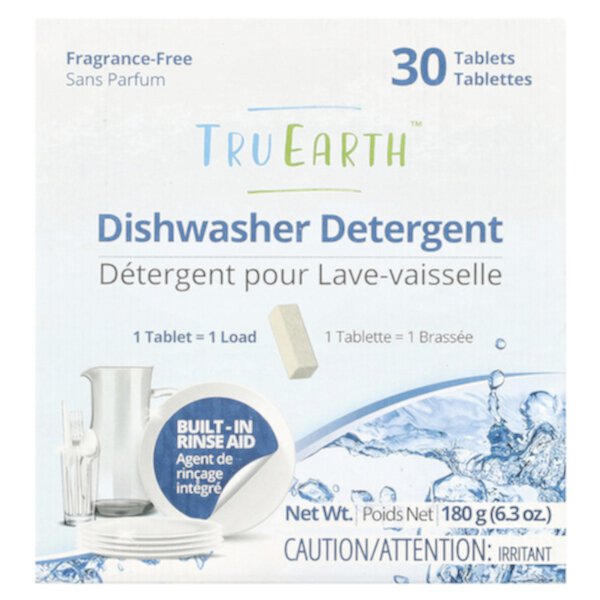 Dishwasher Detergent, Fragrance-Free, 30 Tablets Tru Earth