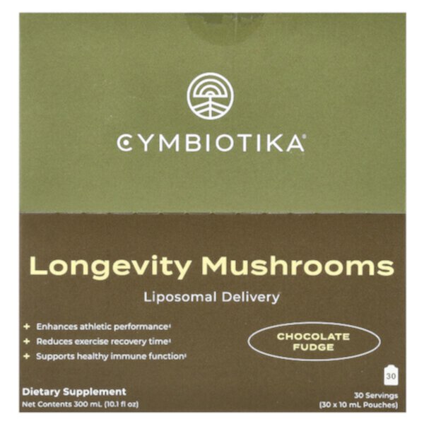 Longevity Mushrooms, Liposomal Delivery, Chocolate Fudge, 30 Pouches, 10 ml Each Cymbiotika