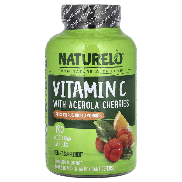 Vitamin C With Acerola Cherries Plus Citrus Bioflavonoids, 180 Vegetarian Capsules NATURELO