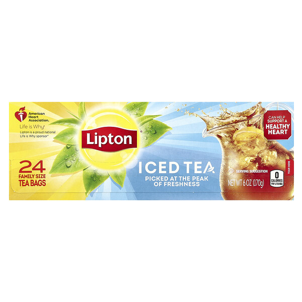 Ледяной черный чай, 24 пакетика для семьи, 170 г, 0 калорий Lipton