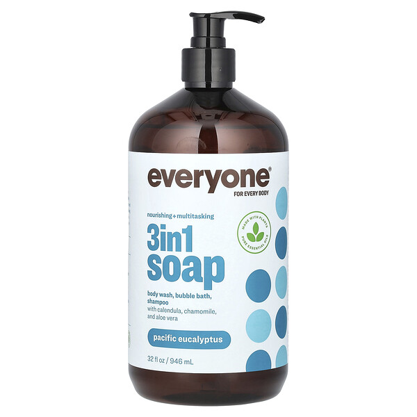 3 in 1 Soap, Body Wash, Bubble Bath, Shampoo, Pacific Eucalyptus, 32 fl oz (946 ml) Everyone
