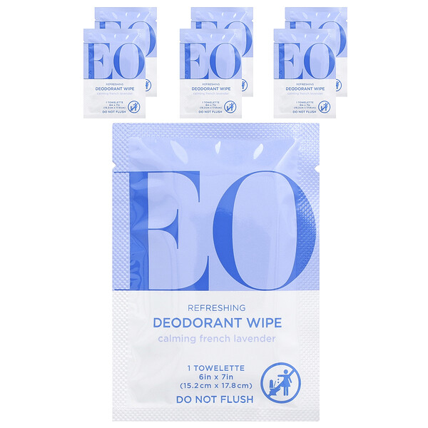 Refreshing Deodorant Wipes, Calming French Lavender, 6 Single Towelettes EO