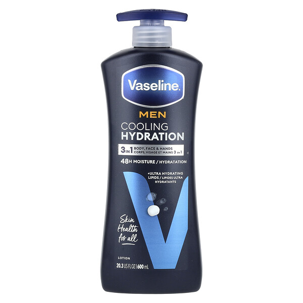 Men, Cooling Hydration, 3 in 1 Body, Face & Hands Lotion, 20.3 fl oz (600 ml) Vaseline
