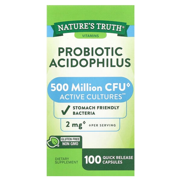 Probiotic Acidophilus, 2 mg , 100 Quick Release Capsules (1 mg per Capsule) Nature's Truth