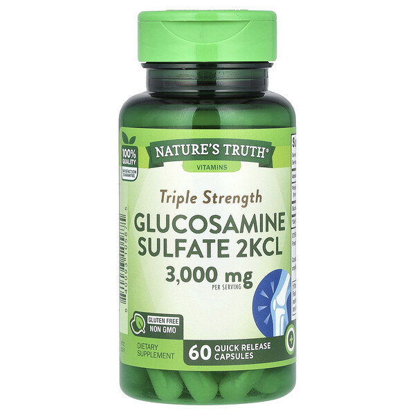 Triple Strength Glucosamine Sulfate 2KCL, 3,000 mg, 60 Quick Release Capsules (1,000 mg per Capsule) Nature's Truth