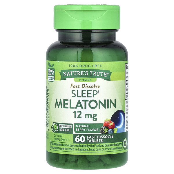 Sleep Melatonin, Natural Berry  , 12 mg, 60 Fast Dissolve Tablets Nature's Truth