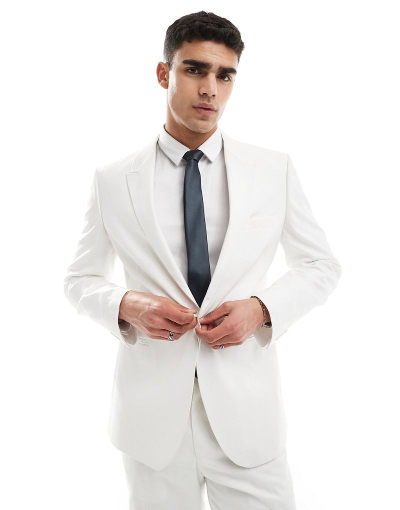 ASOS DESIGN slim linen look suit jacket in off white ASOS DESIGN
