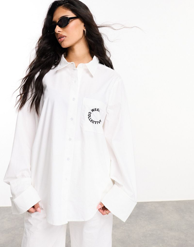 ASOS WEEKEND COLLECTIVE wide cuff shirt in white ASOS Weekend Collective