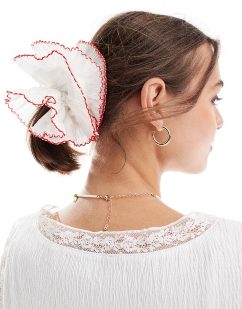 ASOS DESIGN scrunchie with plisse detail in white with red edges ASOS DESIGN