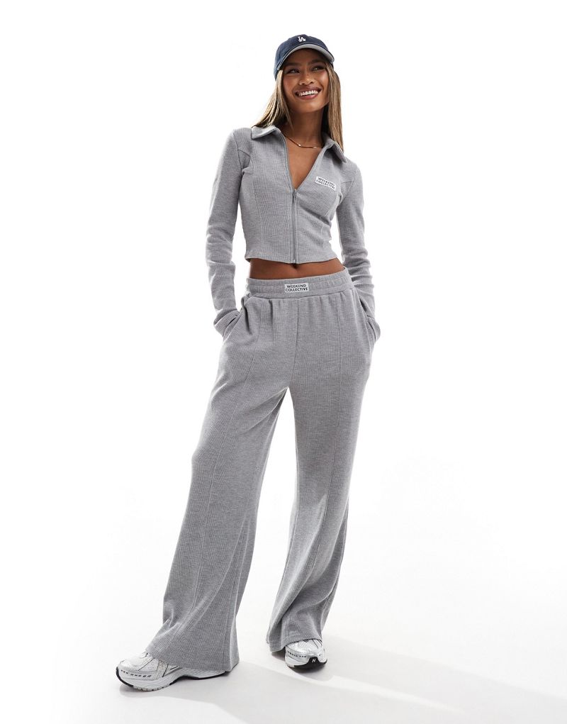 ASOS DESIGN Weekend Collective waffle wide leg sweatpants in gray heather - part of a set ASOS Weekend Collective