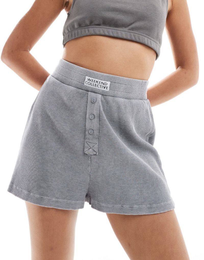 ASOS DESIGN Weekend Collective waffle boxer shorts in acid wash gray ASOS Weekend Collective