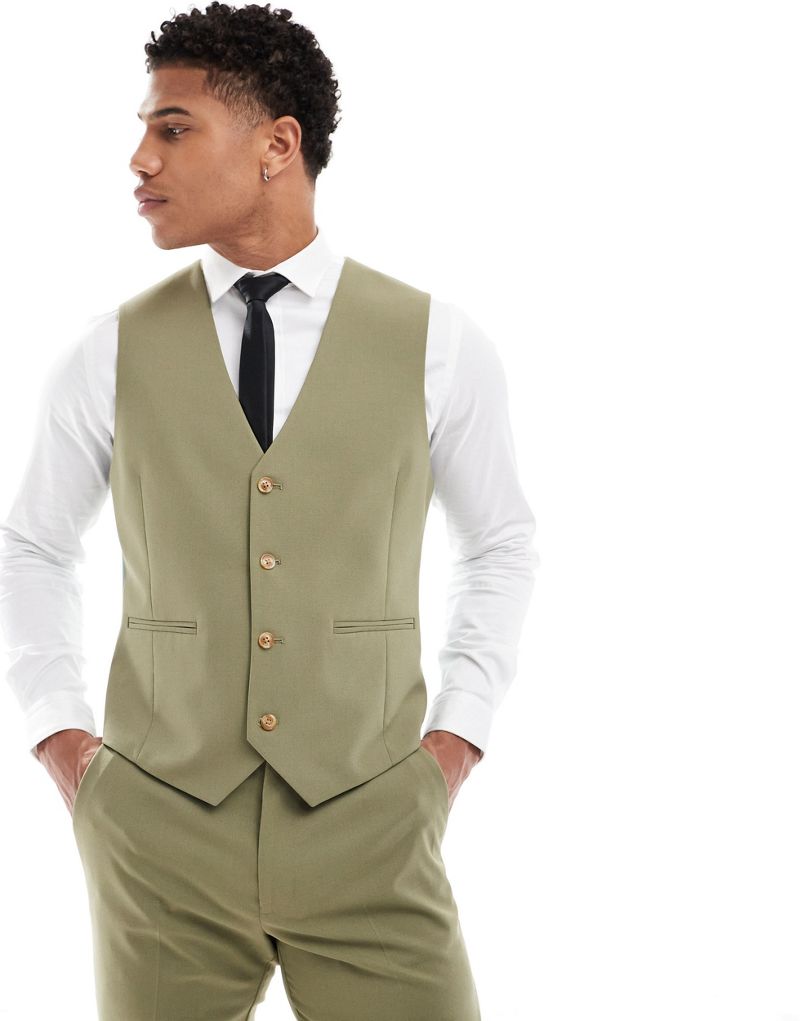 ASOS DESIGN skinny suit vest in sage ASOS DESIGN