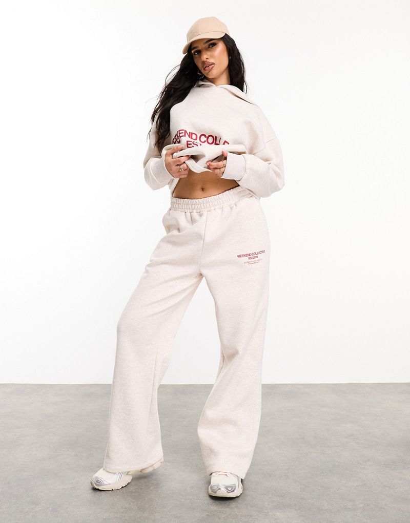 ASOS Weekend Collective oversized sweatpants with red stacked logo in oatmeal ASOS Weekend Collective