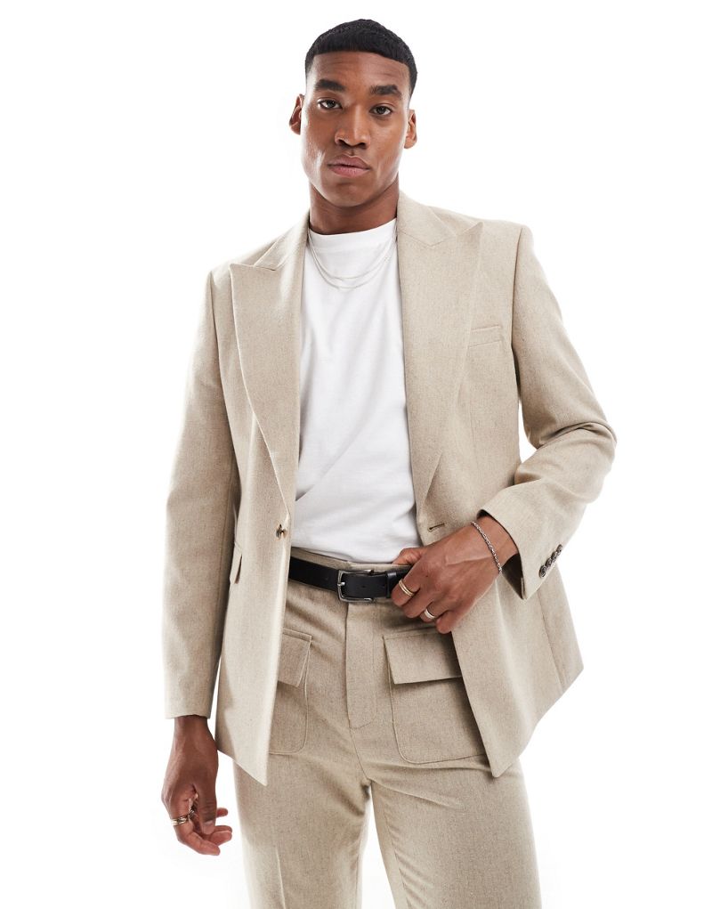 ASOS DESIGN slim 70s lapel suit jacket with wool in beige ASOS DESIGN