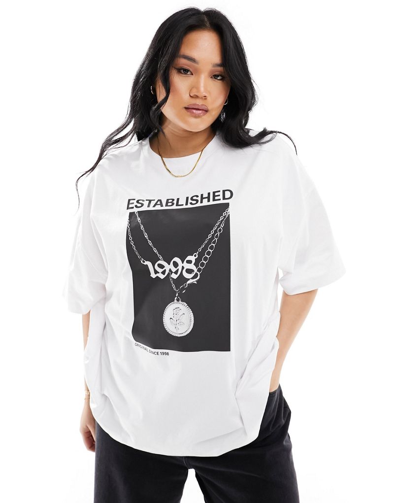 ASOS DESIGN Curve boyfriend T-shirt with established chain graphic in white ASOS Curve
