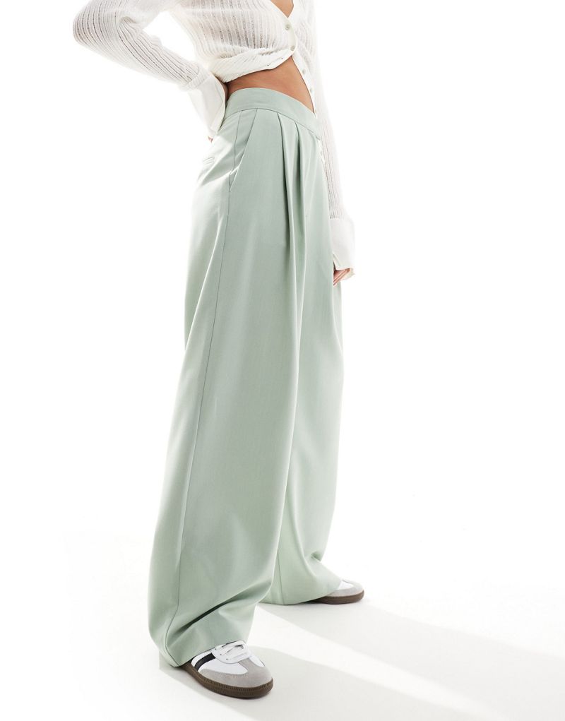 ASOS DESIGN tailored wide leg pants with pleat detail in mint ASOS DESIGN