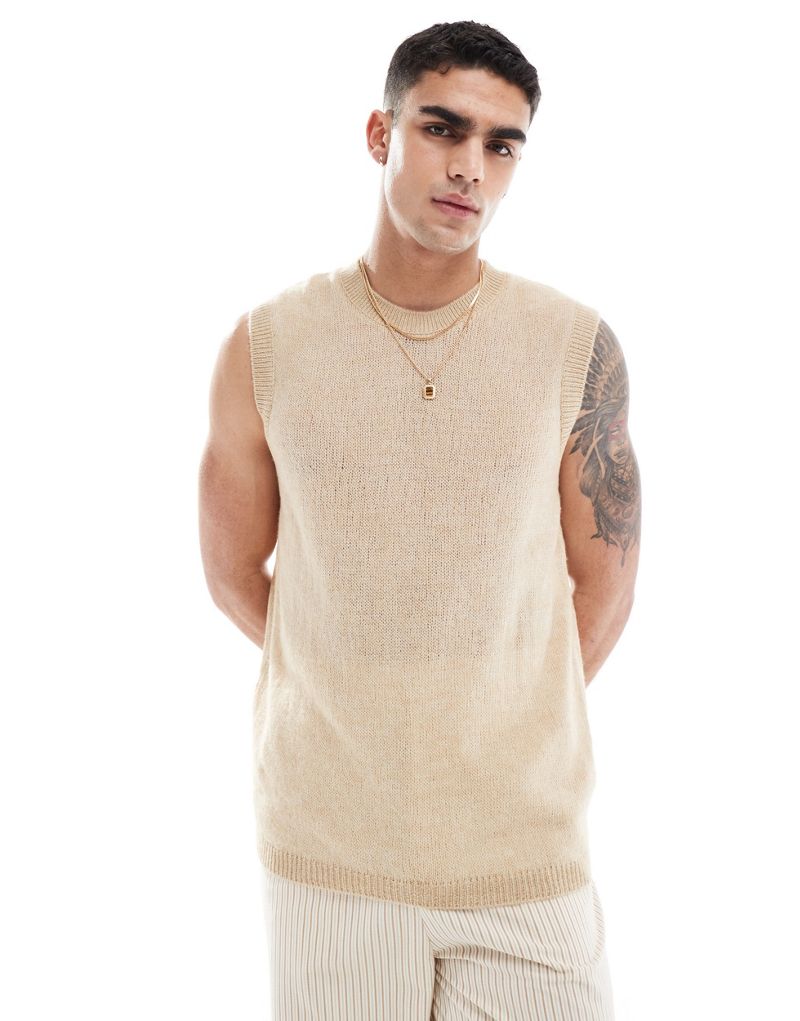 ASOS DESIGN relaxed knit tank in open knit texture in stone ASOS DESIGN