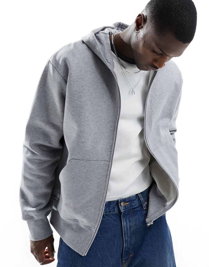 ASOS DESIGN heavyweight oversized zip through hoodie in gray heather ASOS DESIGN