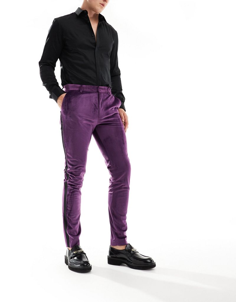 ASOS DESIGN skinny tuxedo suit pants in purple velvet ASOS DESIGN