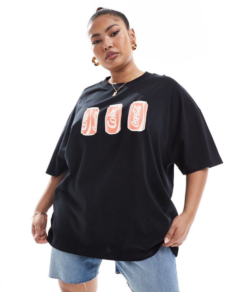 ASOS DESIGN Curve oversized heavyweight T- shirt with coca cola cans licence graphic in black ASOS Curve