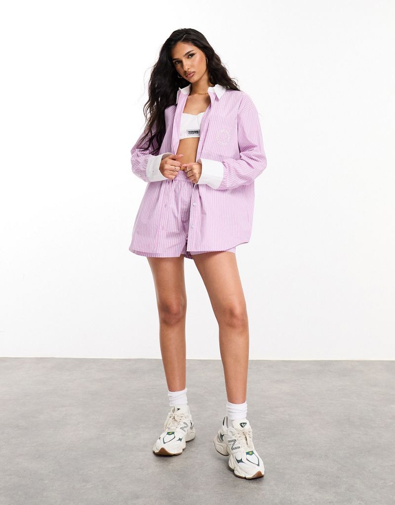 ASOS Weekend Collective oversized shirt with color blocking in pink stripe - part of a set ASOS Weekend Collective
