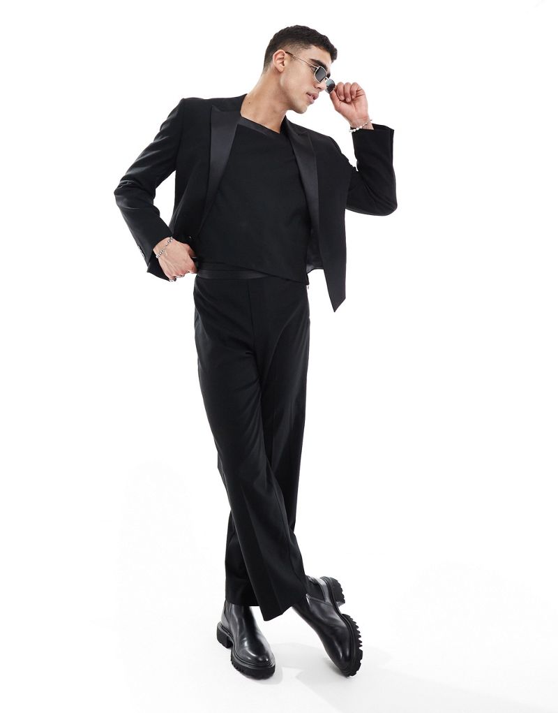 ASOS DESIGN slim cropped tuxedo suit jacket in black ASOS DESIGN