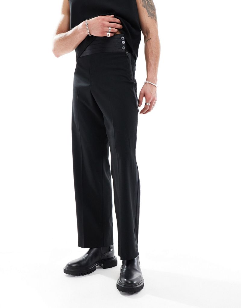 ASOS DESIGN wide cummerbund tuxedo suit pants in black ASOS DESIGN