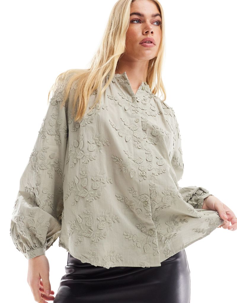 & Other Stories floral embroidered blouse in sage green & OTHER STORIES