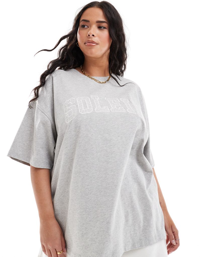 4th & Reckless Plus exclusive embroidered soleil logo oversized t-shirt in gray 4th & Reckless Plus