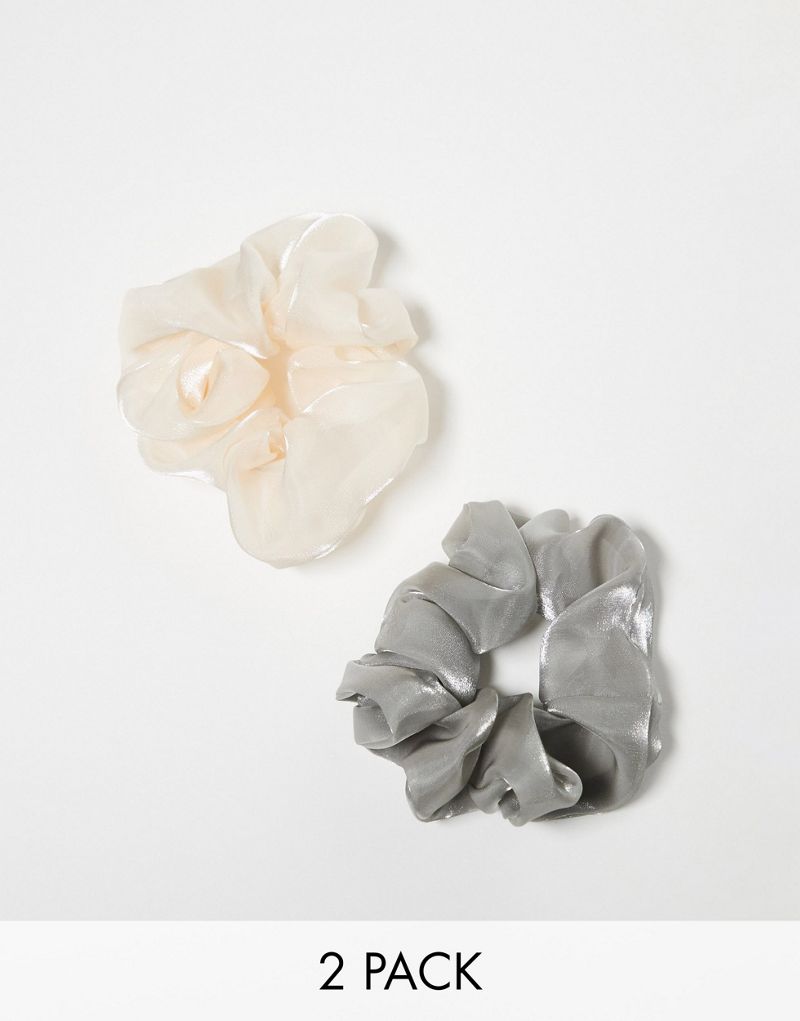 & Other Stories 2-pack organza hair scrunchies in off-white and gray & OTHER STORIES