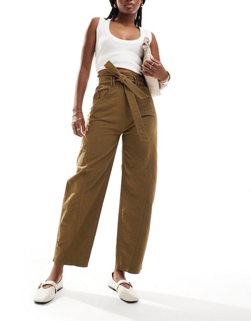 & Other Stories paperbag waist curved leg pants in brown & OTHER STORIES
