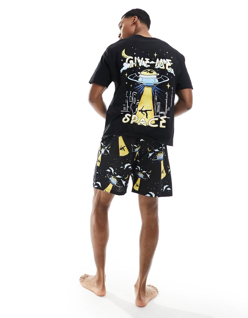 ASOS DESIGN pajama set with give me space slogan in black ASOS DESIGN