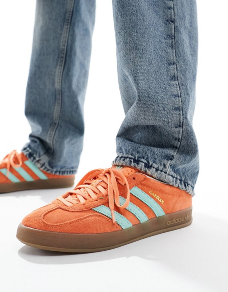 adidas Originals Gazelle Indoor sneakers with gum sole in orange and light blue Adidas