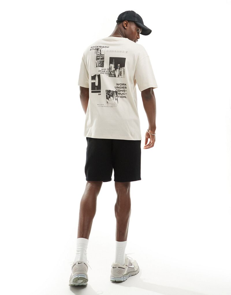 ADPT oversized t-shirt with placement backprint in cream ADPT