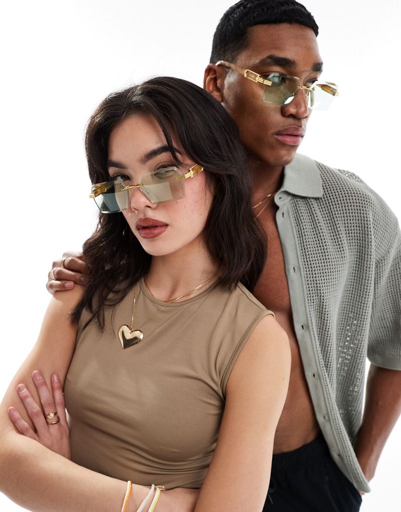 AIRE nebula rectangle metal sunglasses in green/gold Aire