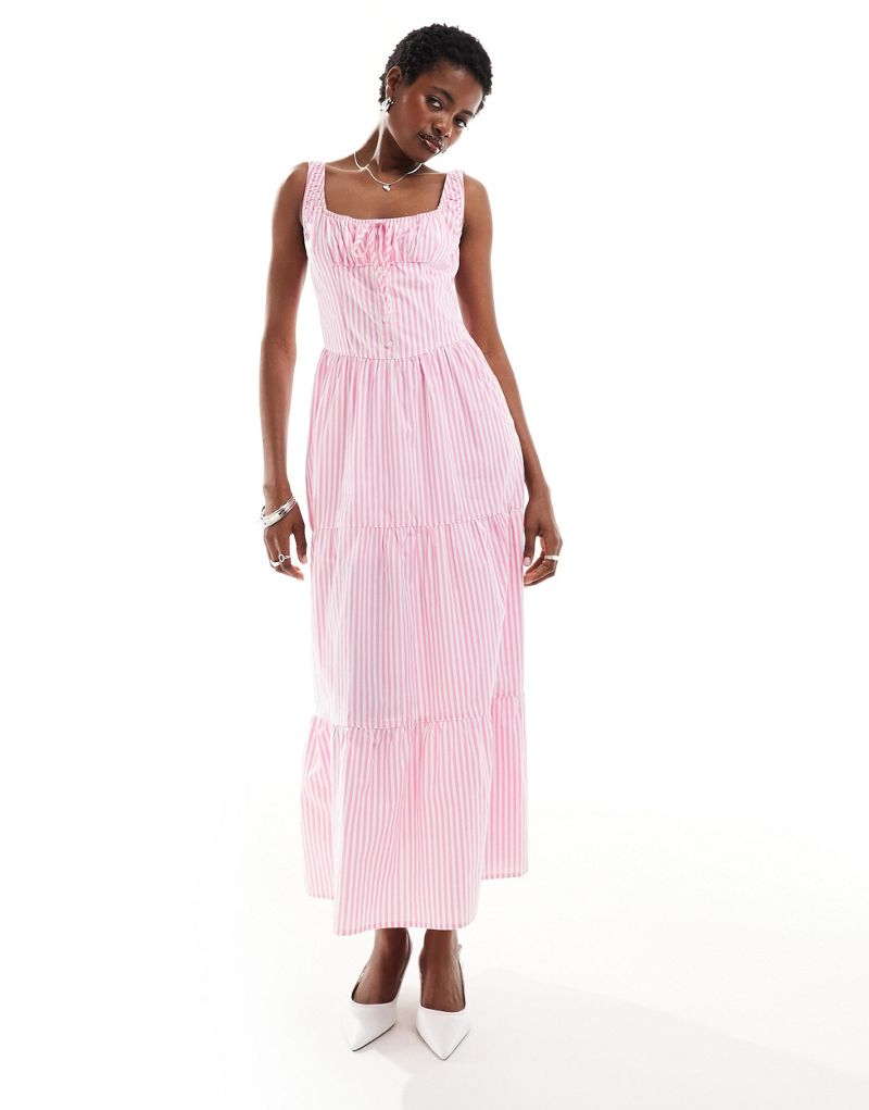 Bailey Rose tiered smock dress in pink candy stripe Bailey Rose
