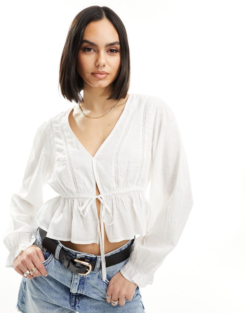 Cotton On crop prairie blouse with lace detail in white  COTTON ON