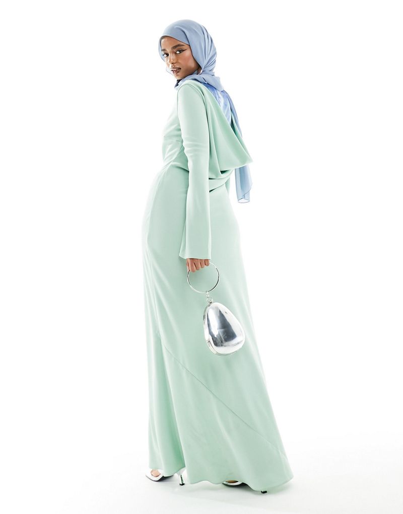 Daska chiffon maxi dress with cowl back in print and sage green Daska