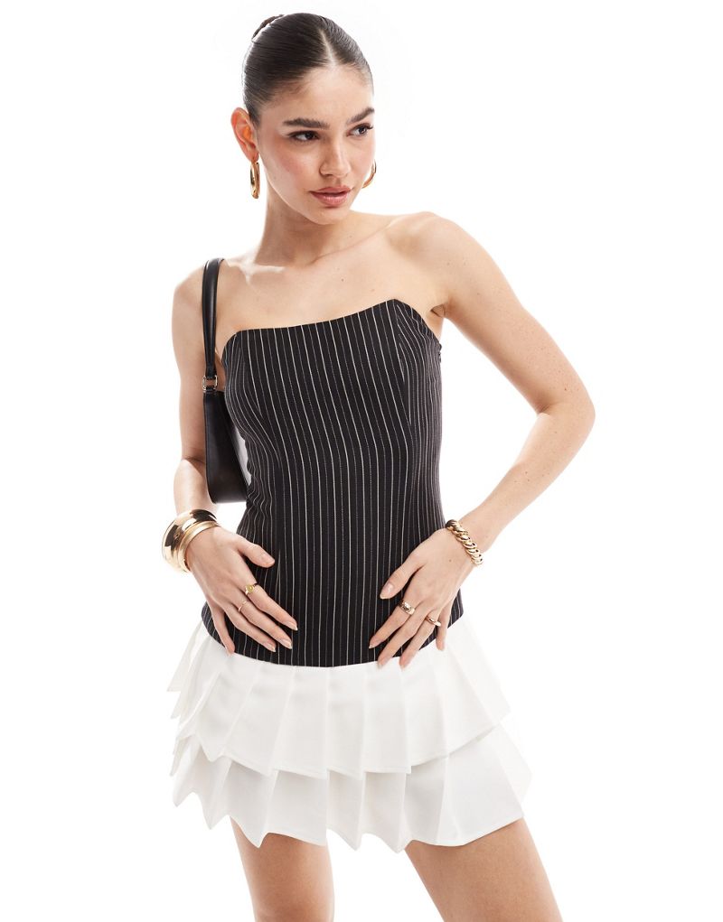 Extro & Vert pinstripe mini bandeau dress in black Extro & Vert