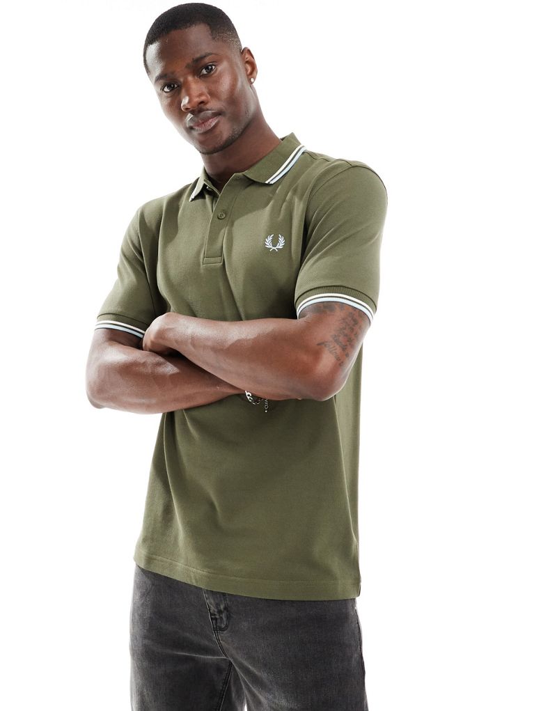 Fred Perry twin tipped polo shirt in khaki green Fred Perry