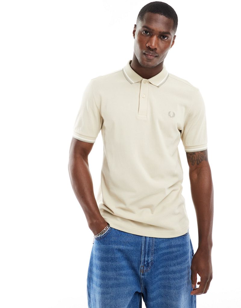 Fred Perry twin tipped polo shirt in cream Fred Perry