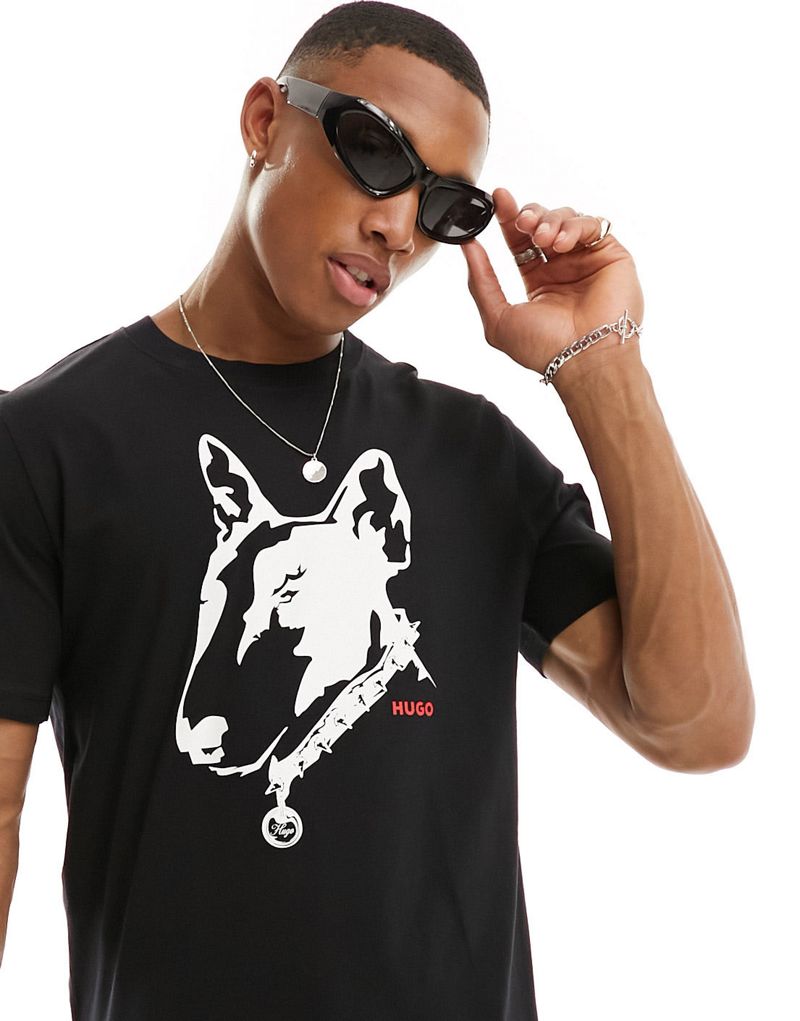 HUGO Dammock dog print T-shirt in black Hugo Red