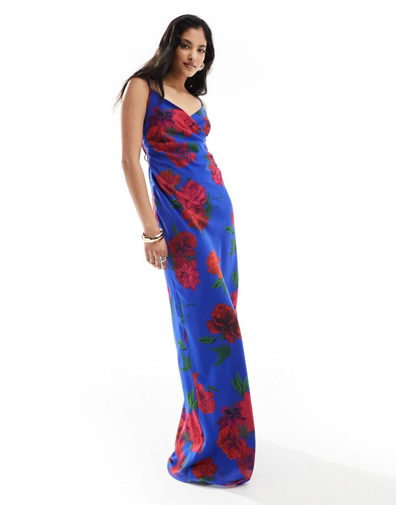 Hope & Ivy cami maxi slip dress in bold blue floral Hope & Ivy