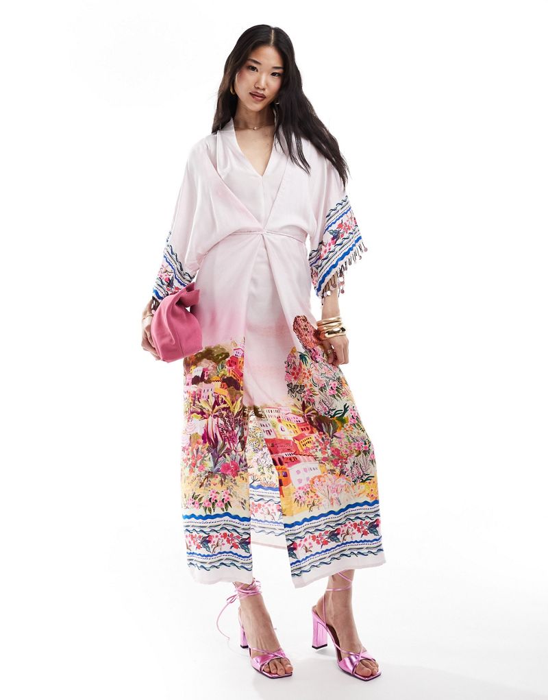Hope & Ivy belted caftan maxi dress in scenic print Hope & Ivy