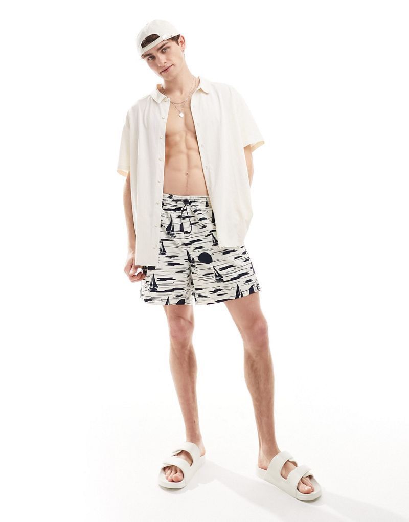 Hunky Trunks sunset boat swim shorts in off white Hunky Trunks