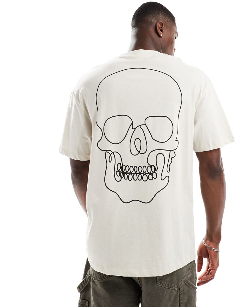 Jack & Jones Originals oversized T-shirt with skull back print in gray Jack & Jones