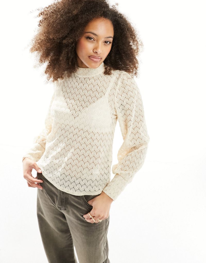 JDY long sleeve lace top in sandshell JDY