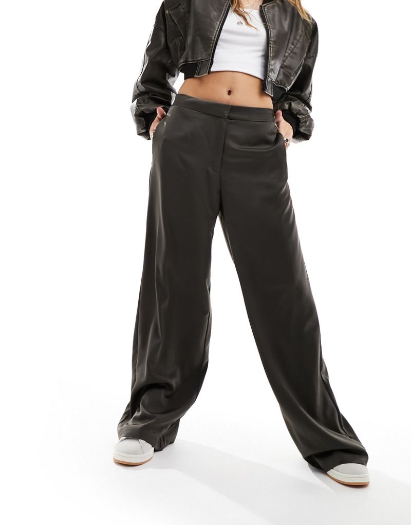 JDY high waisted wide leg pants in dark brown JDY