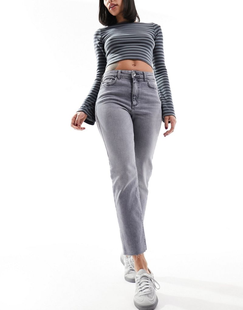 JDY high rise straight cropped jeans in light gray  JDY