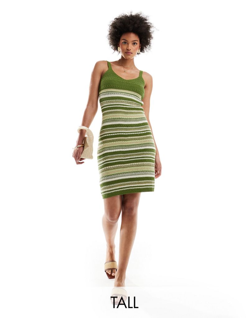 JDY Tall knit stripe dress in olive JDY Tall